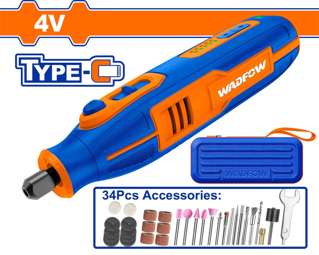 WADFOW 4V Lithium-Ion Cordless Mini Grinder with 24-Piece Accessory Kit WRYP1504 Wadfow